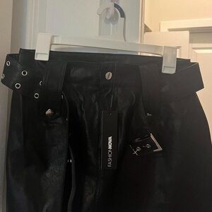 Fashion Nova Black Leather Skirt with Grommet Belt